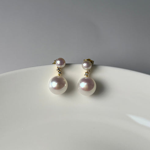 Elegant Double-Pearl Zirconia Stud Earrings